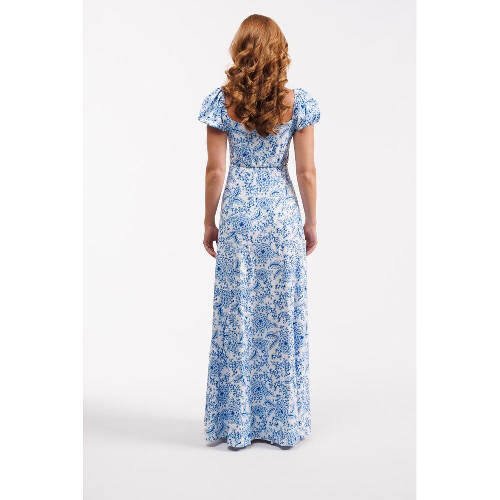 Smith & Quinn NWT Blue White Floral Zinnia Love Elizabeth Maxi Dress Size Large - Picture 2 of 11